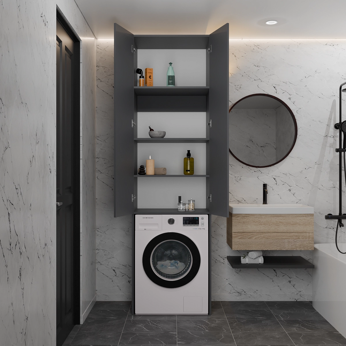 Шкаф-пенал с нишей для стиральной машины Эос Графит